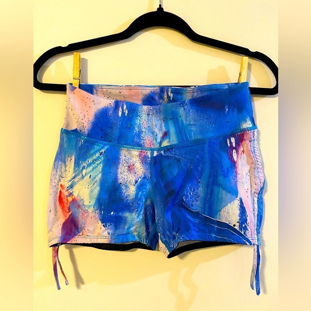 Cozy Orange, Yoga/Workout Shorts, Super Soft Blue/Multi-Color, Size S